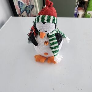 Fiber Optic Holiday Penguin Bird Decoration with Red and Green Stripes